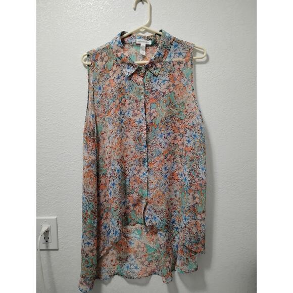 AMBIANCE APPAREL Womens Semi Sheer Floral Sleeveless Top Hi Low Split Back 2X - Picture 4 of 11
